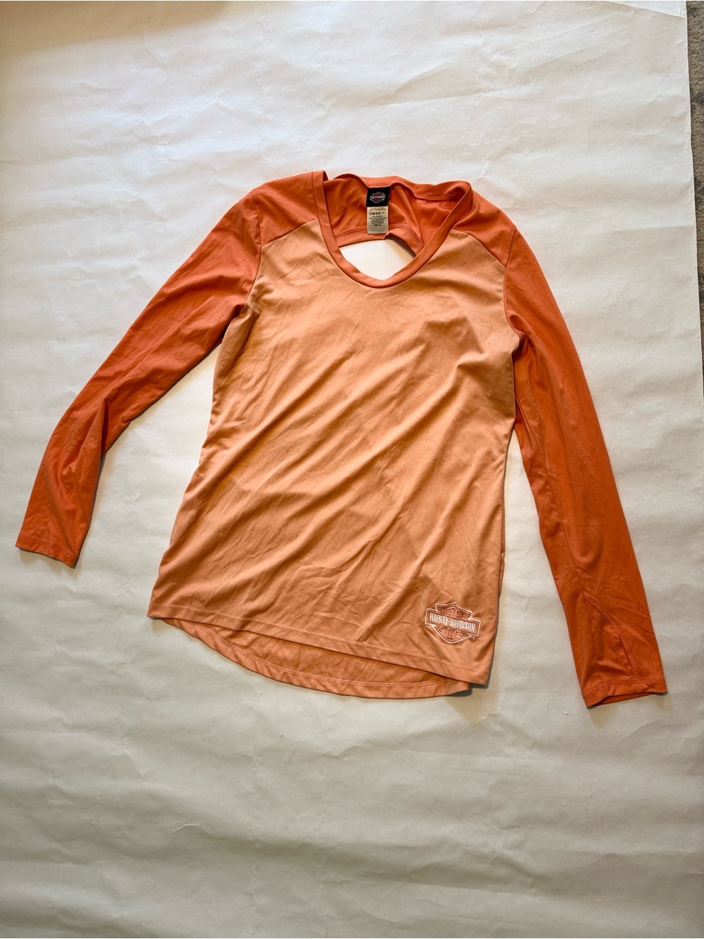 Harley-Davidson Women's Two-Tone Orange Long Sleeve Raglan Top